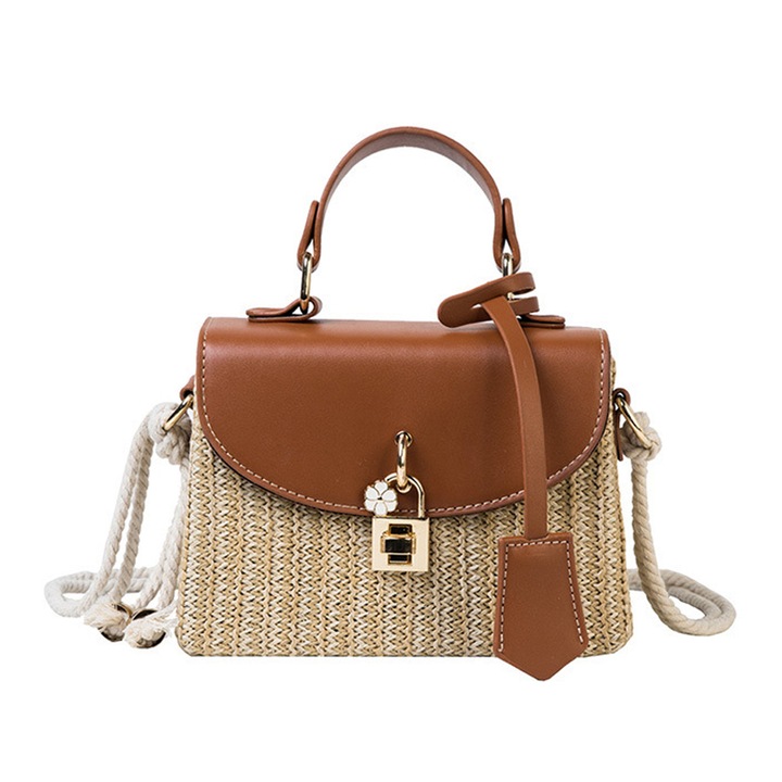 QttvbTna messenger táska, flitterekkel, PU bőr, 18x8,5x14 cm, bézs/barna