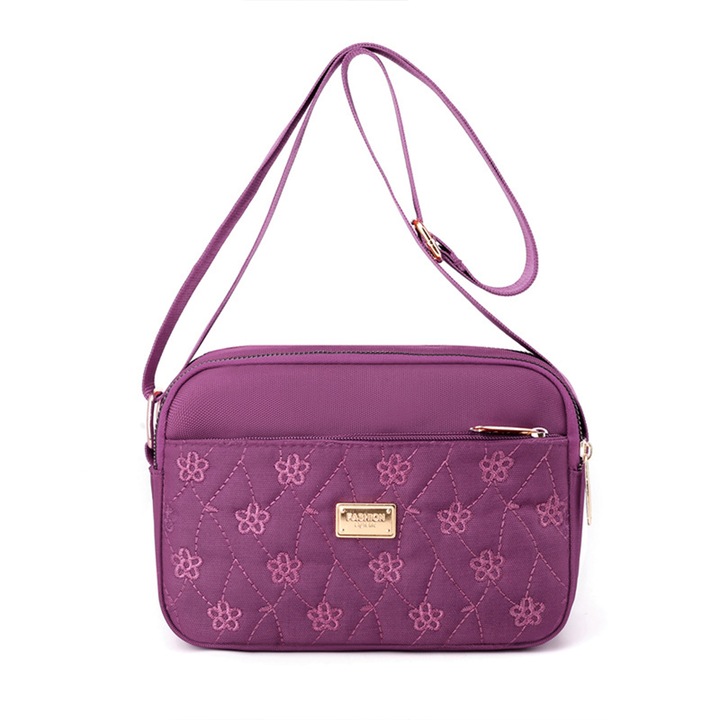 Női válltáska, finom hímzés, lila, több rekeszes kivitel, ideális ajándék