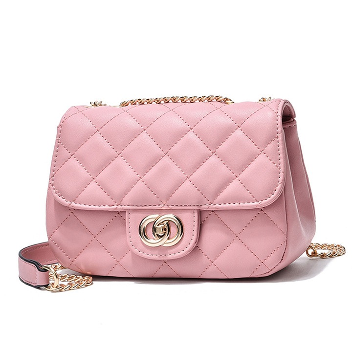 Чанта за през рамо QttvbTna, кожена, с цип, Розова