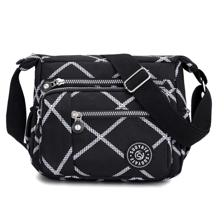 Jormftte női crossbody táska, nagy kapacitású, vízálló anyagból, több rekesszel, fekete
