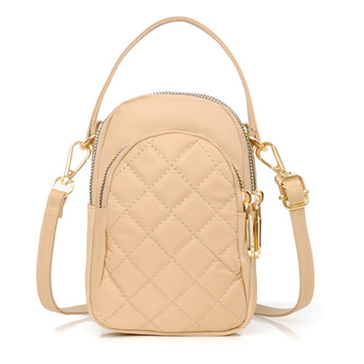 Női crossbody táska, többfunkciós, bézs, telefonhoz