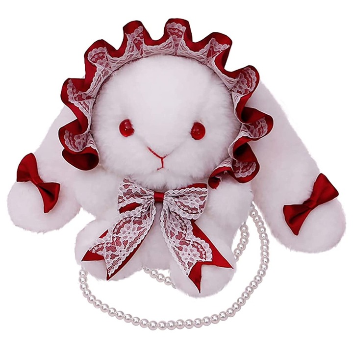 QttvbTna hátizsák típusú táska, Lolita stílusú, plusz, gyöngylánccal, fehér/piros