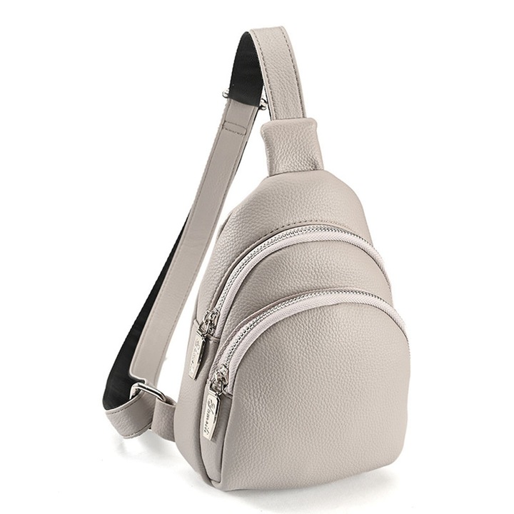 Geanta crossbody dama, BGHYHYHI, piele naturala, 15 x 21 cm, gri