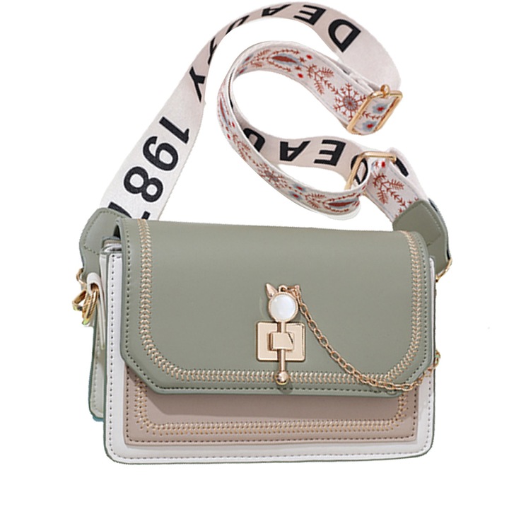 QttvbTna kis crossbody táska, bőr, lánccal, Multicolor