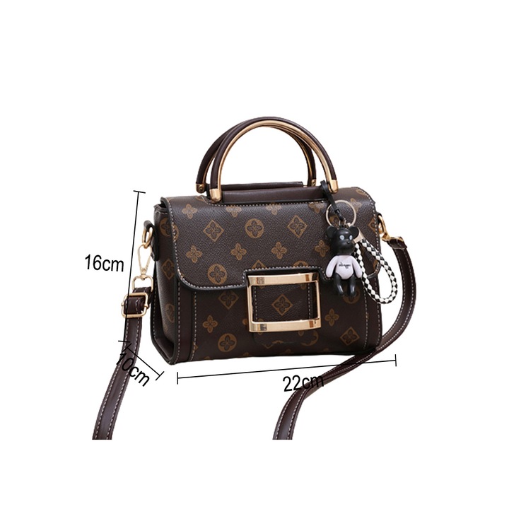 Geanta crossbody dama, compartimentata, ajustabila, maro