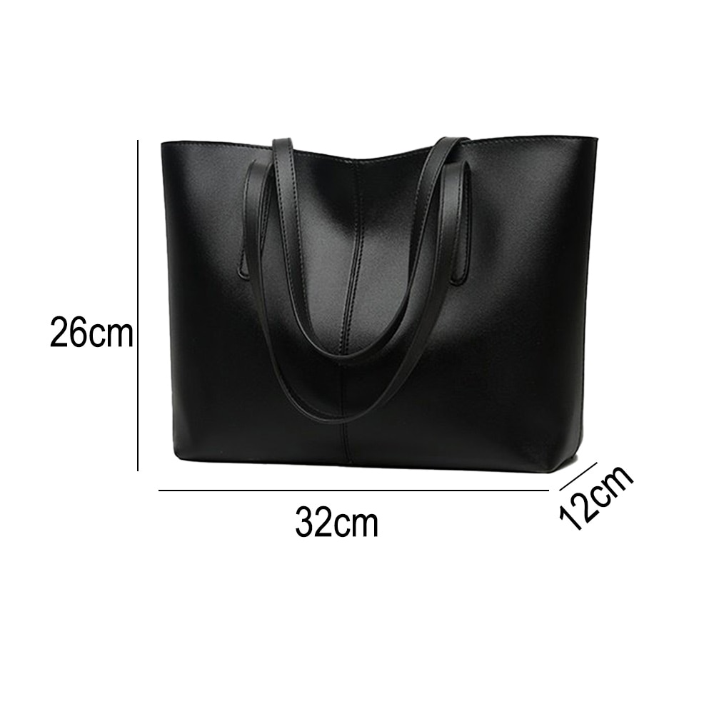 Geanta tote din piele PU, neagra, 26x35x12cm, pentru laptop, utilizare zilnica