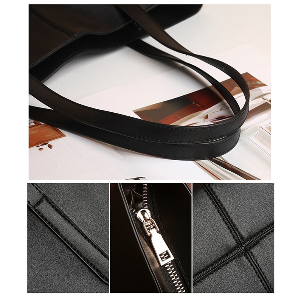 Geanta tote din piele PU, neagra, 26x35x12cm, pentru laptop, utilizare zilnica