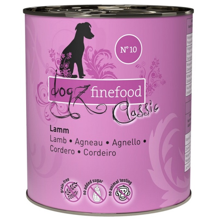 Nedves kutyaeledel DogZ Finefood Classic N.10, bárányhús, tartósítószer nélkül, 800g