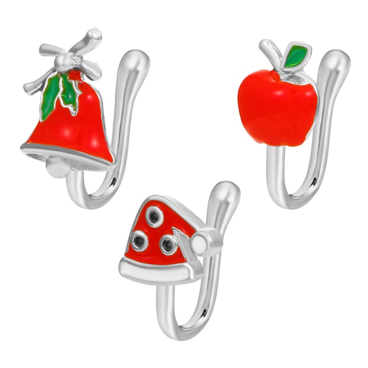 Set 3 inele pentru nas de Craciun, bijuterii pentru femei, cu charm de sarbatoare, stil unic