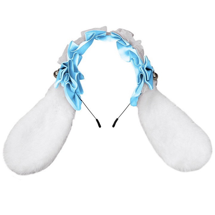Лента за глава със заешки уши, Qttvbtna, Plus/Satin, Бяло/Синьо