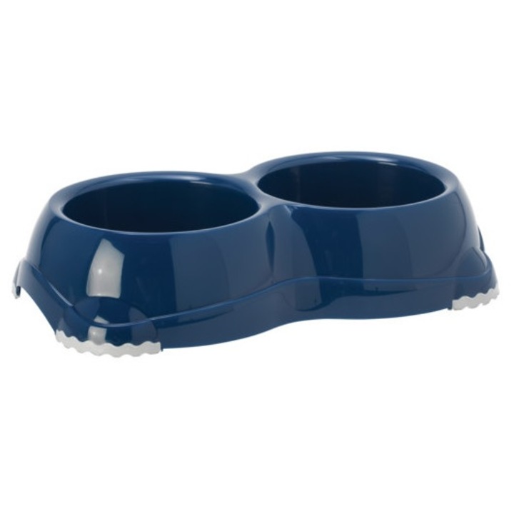 Yarro Smarty dupla tál, csúszásmentes, műanyag, 2x0,33L, sötétkék, 26x14,5x5,5 cm