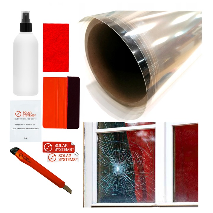 Folie Antiefractie pentru Geam Solar Systems, Transparenta, 152 x 50 cm, Autoadeziva, Kit Montaj