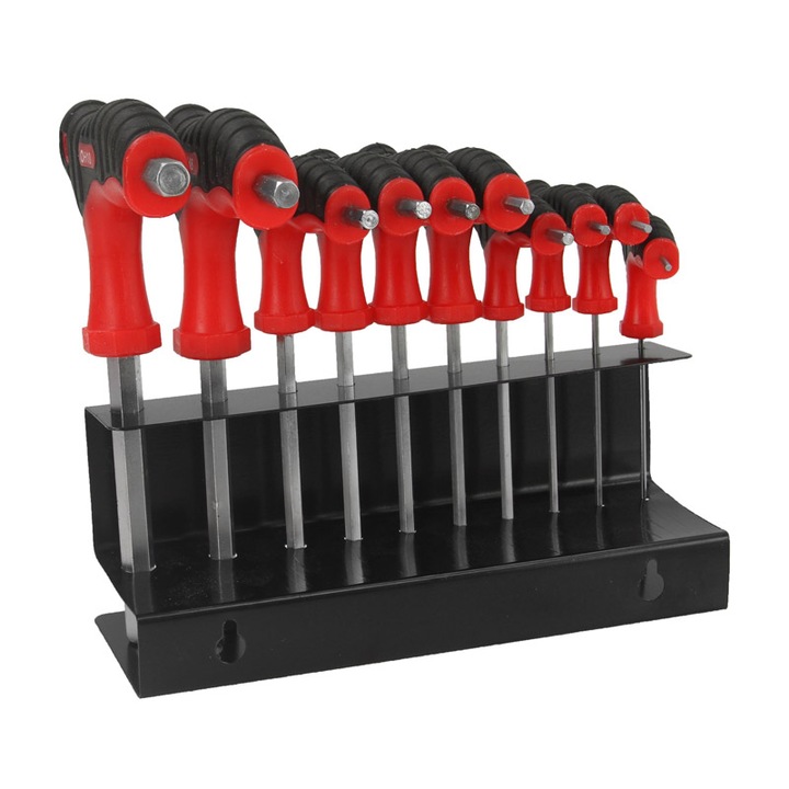 Set 10 chei hexagonale, MAR-POL, Tip T, Argintiu/Rosu