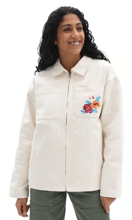 Vans, Jacheta lejera cu detaliu brodat Needlework, Alb, S
