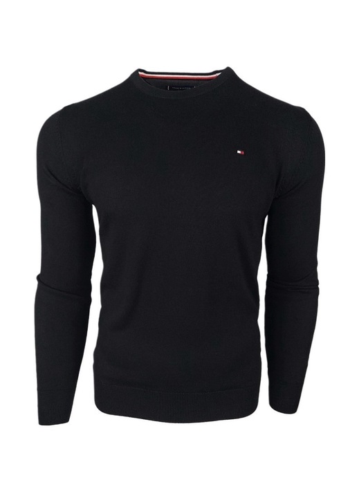 Pulover barbati, Tommy Hilfiger, Bumbac/Matase, Negru, S