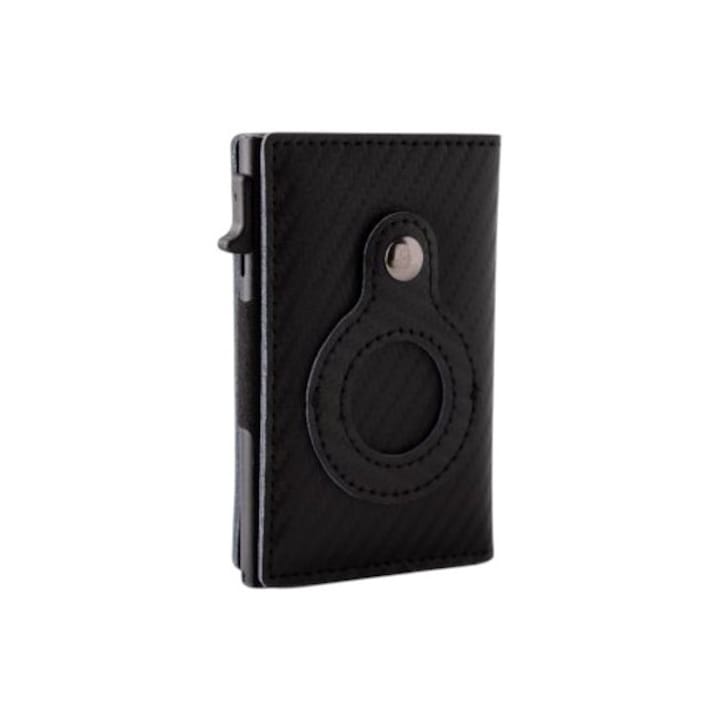 Portofel barbati piele naturala suport apple airtag protectie rfid carduri slim elegant subtire modern negru antiefractie cadou premium afaceri minimalist stil casual