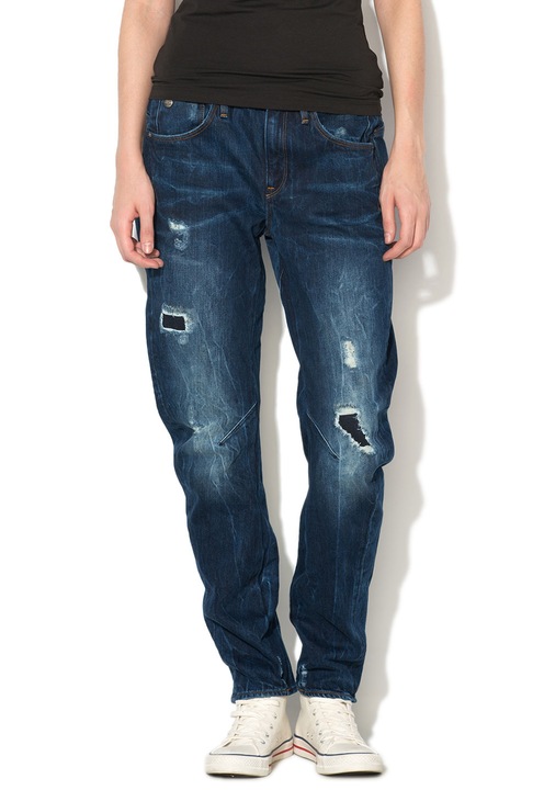 G-STAR, Blugi boyfriend cu aspect decolorat si deteriorat, Albastru inchis, W27-L32