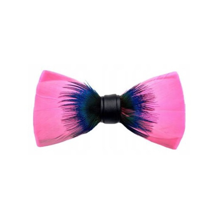 Papion barbatesc elegant pentru camasa si costum – papion cu pene de paun, stilat, original, modern, cadoul ideal pentru barbat