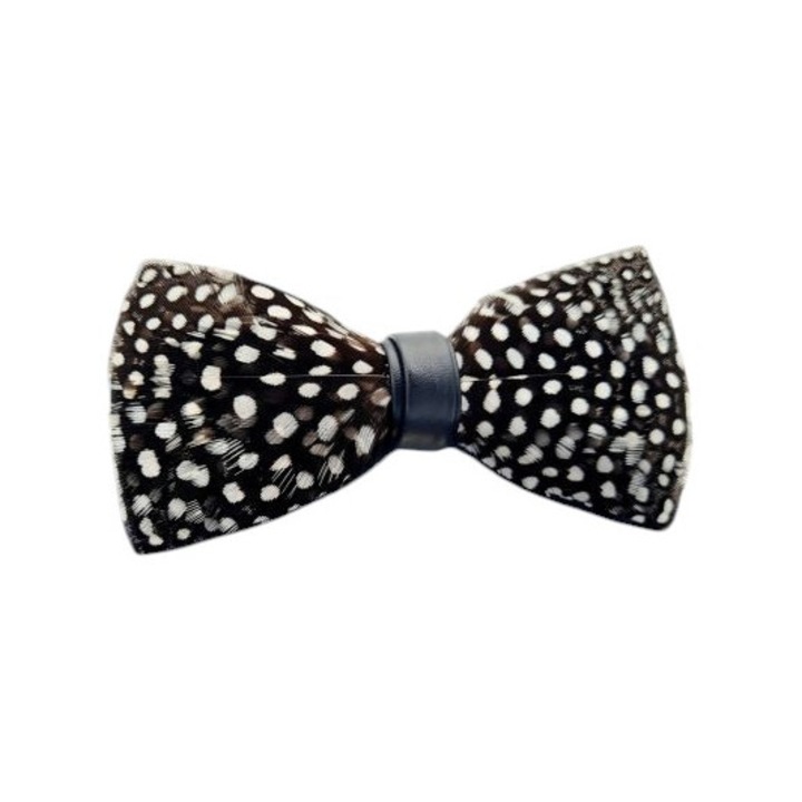 Papion Barbatesc Negru cu Pene – Musca Eleganta pentru Costum si Camasa, Model cu Print, Cadou Ideal pentru Barbati