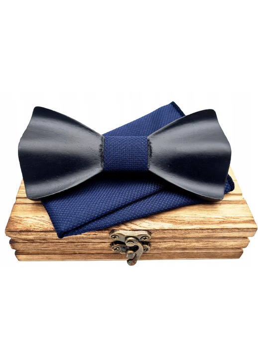 Комплект папийонка и джоб за мъже, Модерен мъж, Дърво, 12 x 5 см, Черен/Синьо