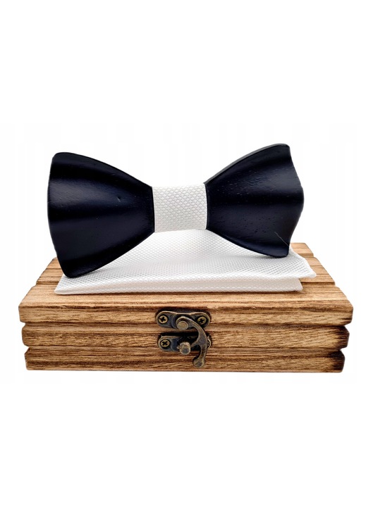 Papion barbatesc, Modern Man, negru, din lemn + cutie decorativa pentru papion