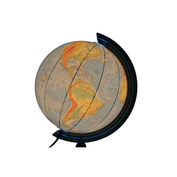 Светещ глобус, ZACHEM, Физическа карта, 25 см, Многоцветен