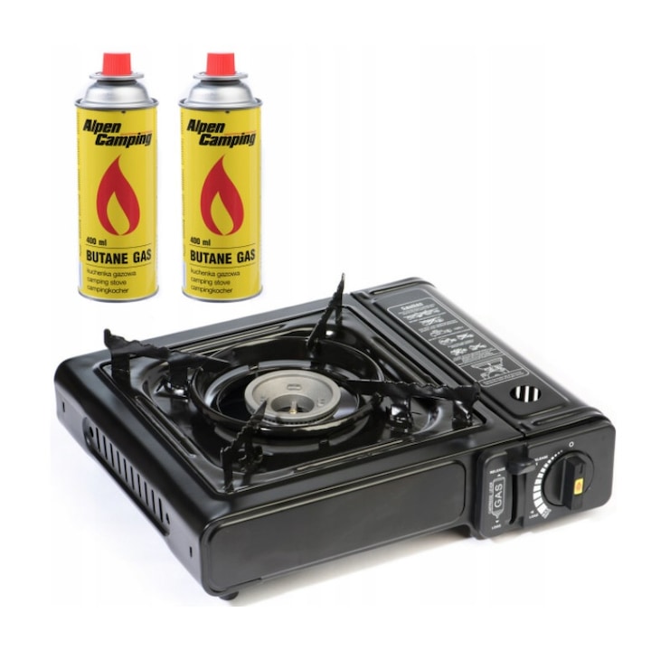 Aragaz camping, WebTruck, 2 tuburi gaz, 2200 W, Metal, 34x27x10 cm, Negru