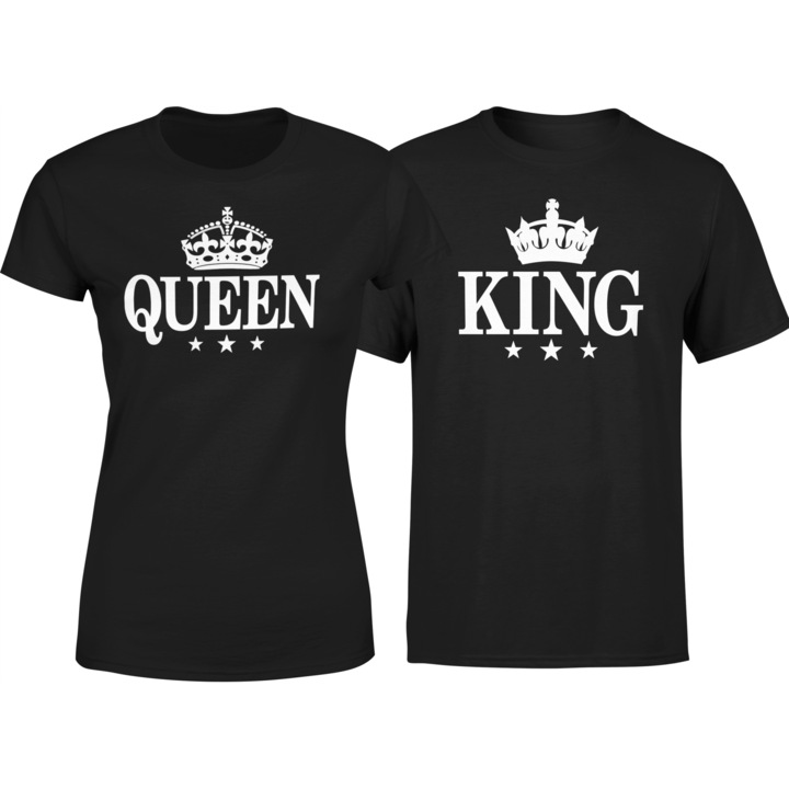 Set 2 tricouri El&Ea, Queen/King, Escobart, Negru/Alb, L
