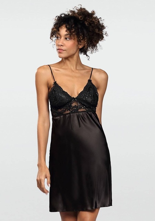 Camasa de noapte, Dkaren, Poliester, Negru, Negru, L