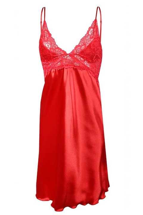 Camasa de noapte dama Dkaren, Satin, Rosu, XL
