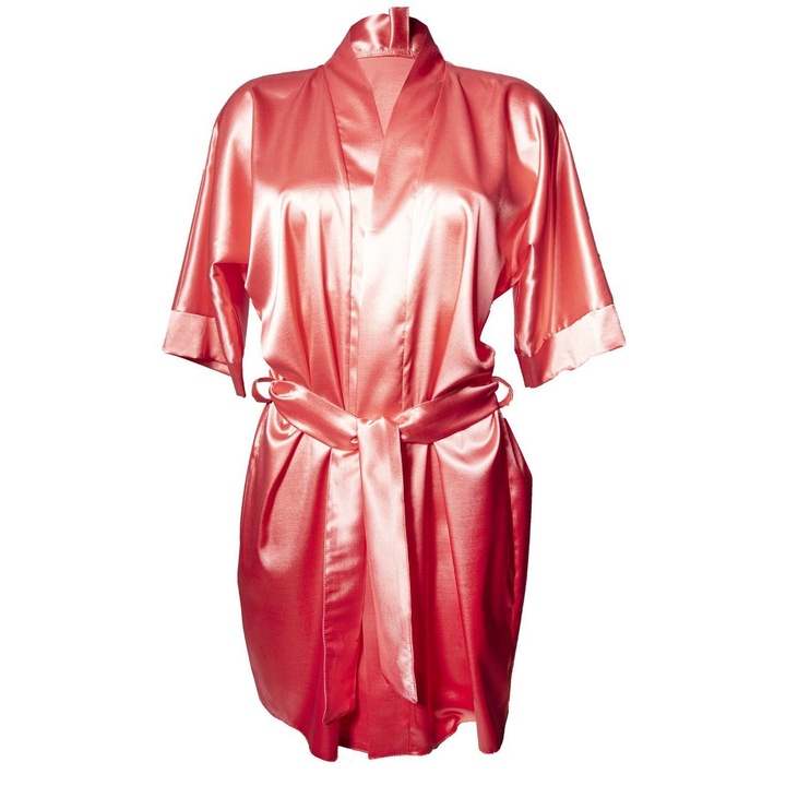Halat de baie dama, DKaren, Satin, Roz, 2XL