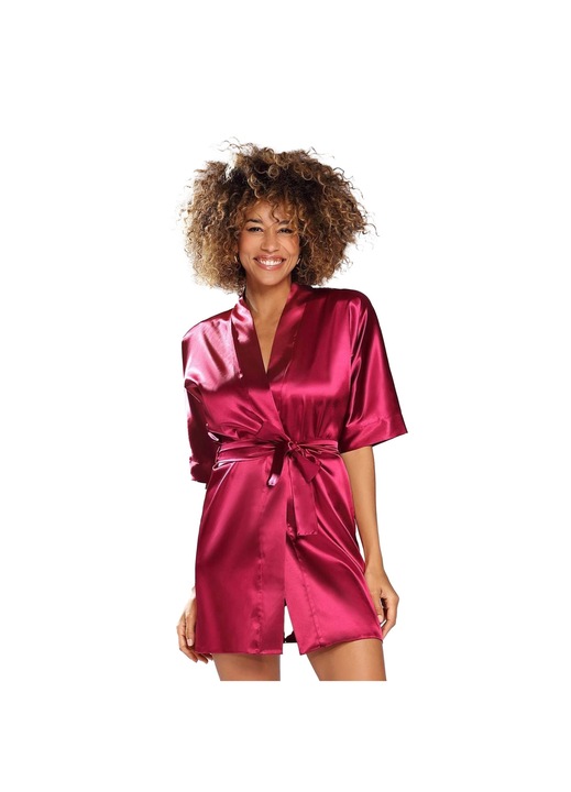 Halat de baie pentru femei, Dkaren, Satin, Rosu, S
