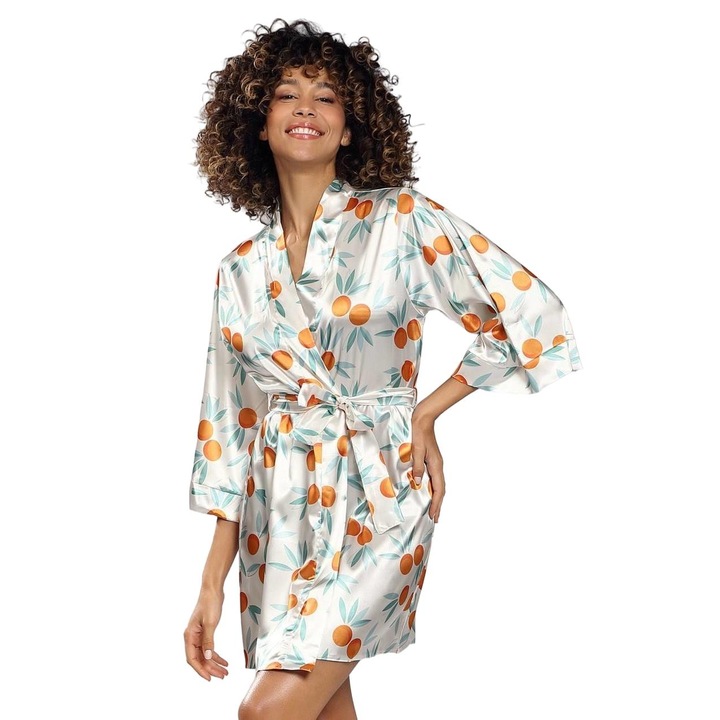 Halat de baie dama, Dkaren, Satin, Multicolor, S