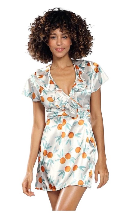 Halat scurt din satin, Dkaren, Cordon in talie, Poliester, Multicolor, Multicolor