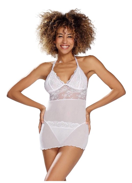 Set lenjerie sexy Arizona, Dkaren, tul decorat cu dantela, Poilester, Alb, Alb