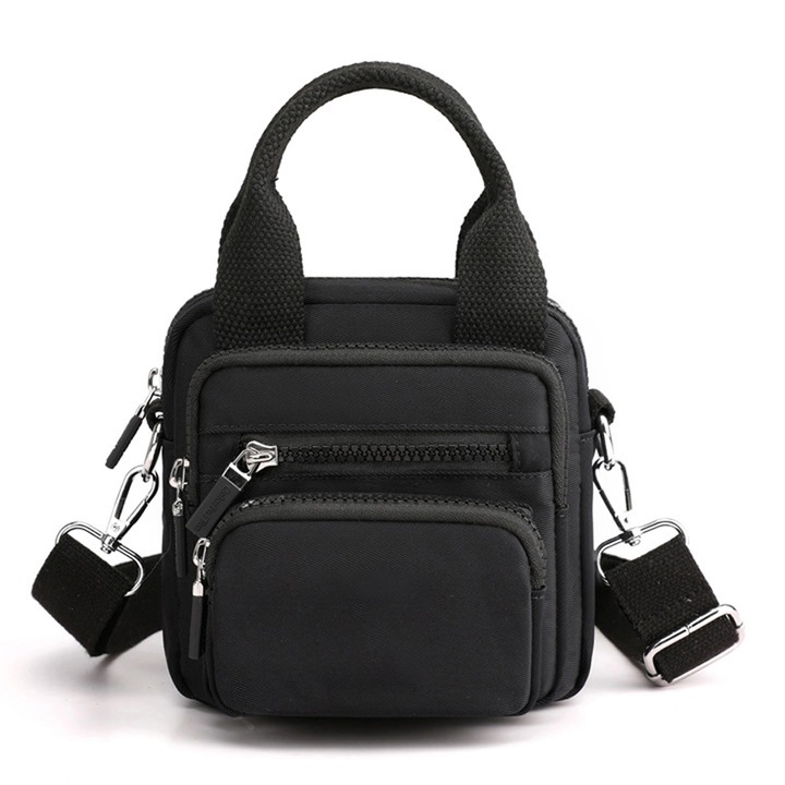 QttvbTna női táska, válltáska típusú, nejlon, többfunkciós, fekete, 15x13x15cm