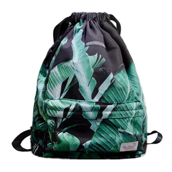 Rucsac cu snur, Cozevdnt, Poliester, Negru/Verde