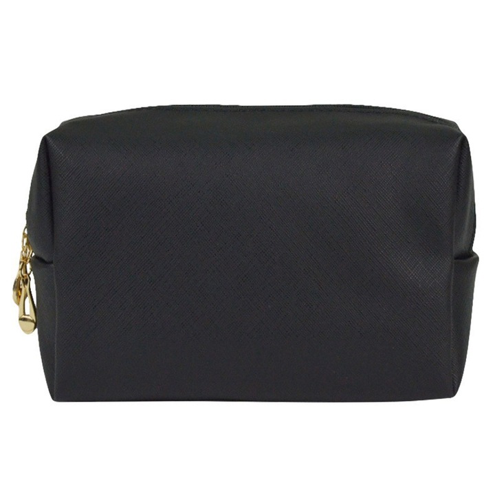Козметична чанта, QttvbTna, Екологична кожа, 20.5x13x7cm, Черна