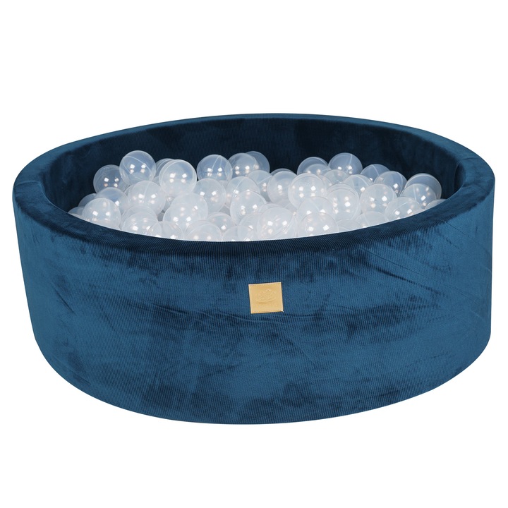 Piscina cu bile MeowBaby, rotunda, 90x30cm, catifea albastra, set 200 bile