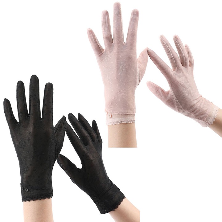 2 pár QttvbTna kesztyű készlet, UV gátló csipke, tapintható, fekete rózsaszínnel, 17-20 cm