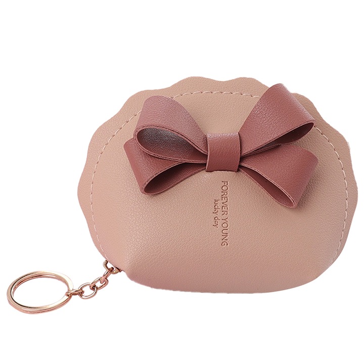 Portofel dama, AMRNUGL, mini cu fundita, piele sintetica, maro, 13x9x5cm