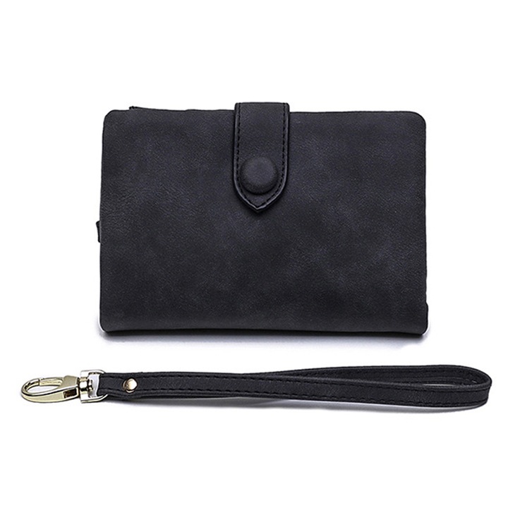 Portofel dama AMRINUGL, piele lacuita, negru, 14x9x3cm, capacitate mare, cu sloturi pentru carduri