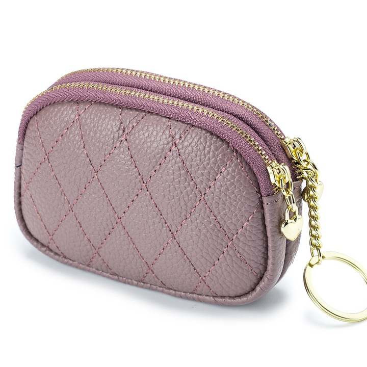 Portofel dama din piele cu fermoar, 2 compartimente, tehnologie RFID, 12x9x3.5cm, mov