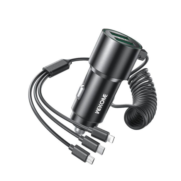 Autós töltő USB-C-vel, Wekome, Lightning / Micro USB, 33W