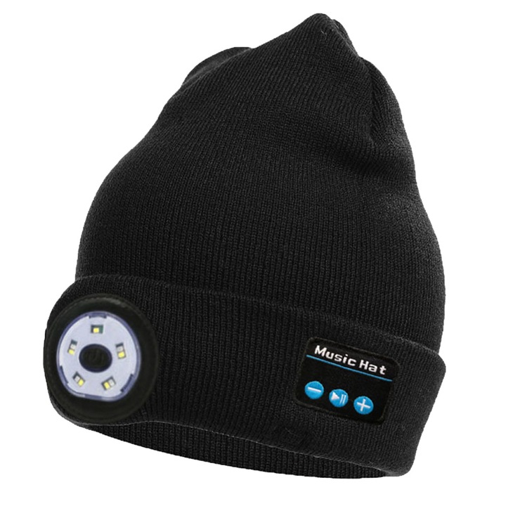 Каска с фенерче, Cozevdnt, Bluetooth 5.0, Черна