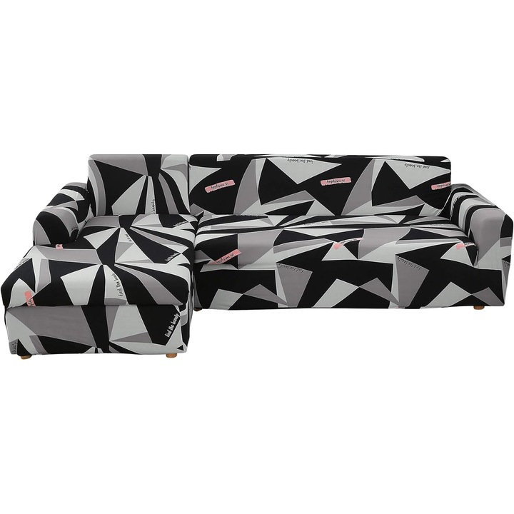 Husa coltar extensibil cu brate, universala, detasabila si lavabila, gri/negru, Poliester, 1+3 locuri