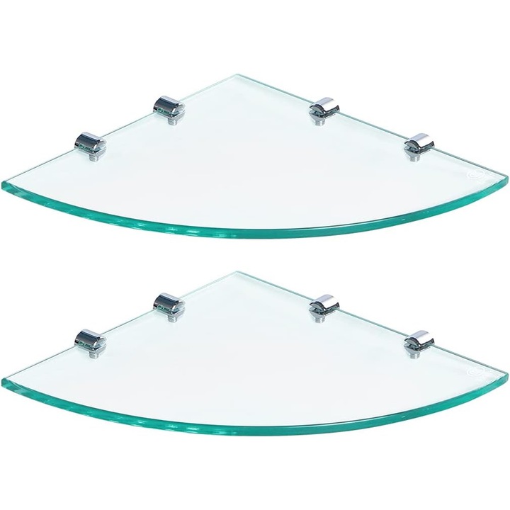 Set 2 rafturi de baie, QttvbTna, sticla securizata, 24x24cm, transparent
