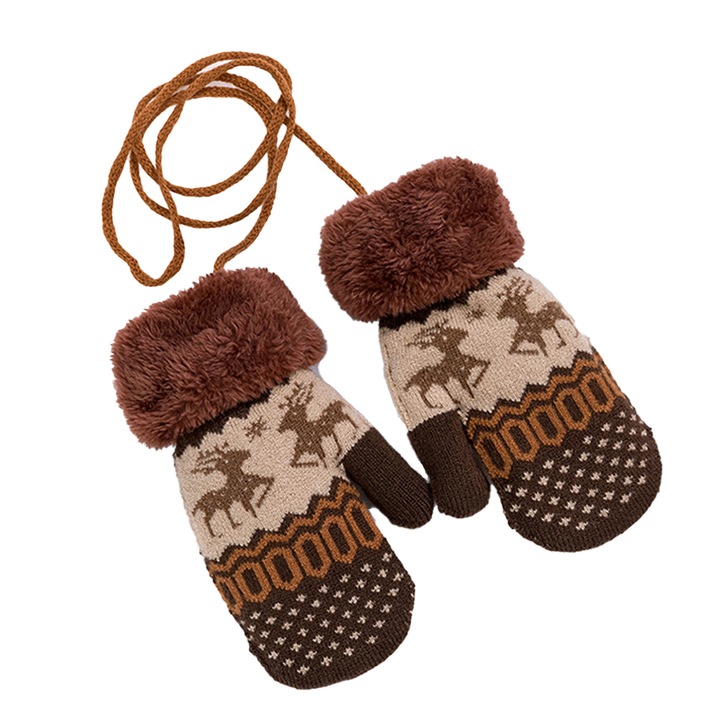 QttvbTna gyerekkesztyű, meleg, kötött, 2-6 éves, barna