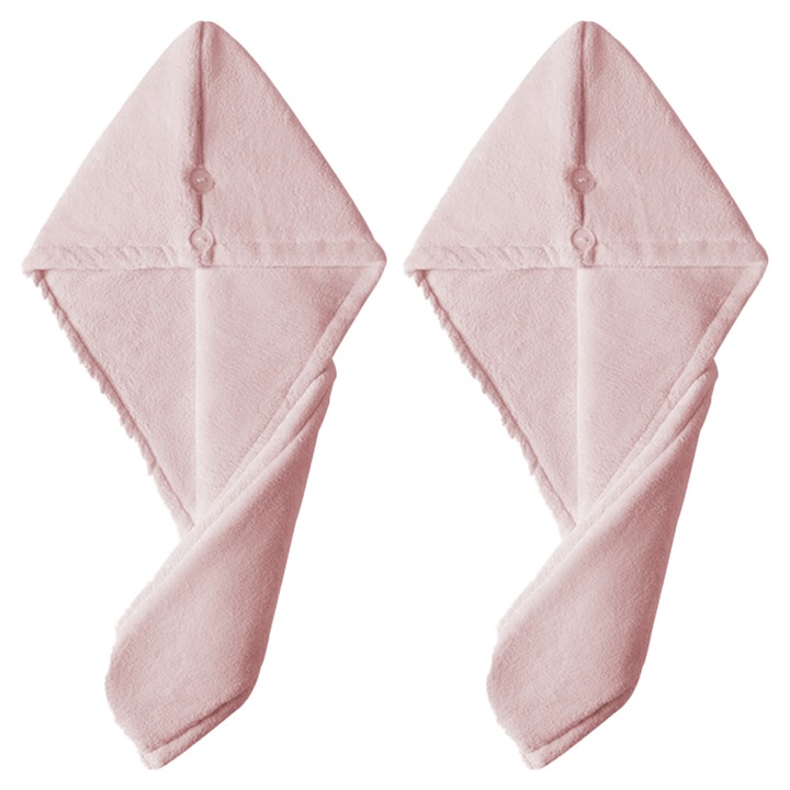 Комплект 2 кърпи за коса, QttvbTna, Микрофибър, 25x65 см, Розови