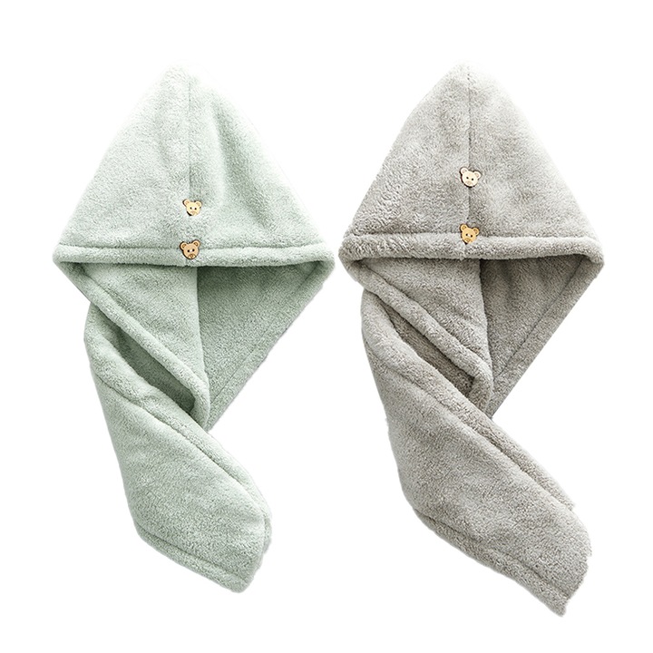 Set 2 Prosoape Turban Cozevdnt, Microfibra Absorbanta, Usoare, Verde Deschis si Gri Inchis